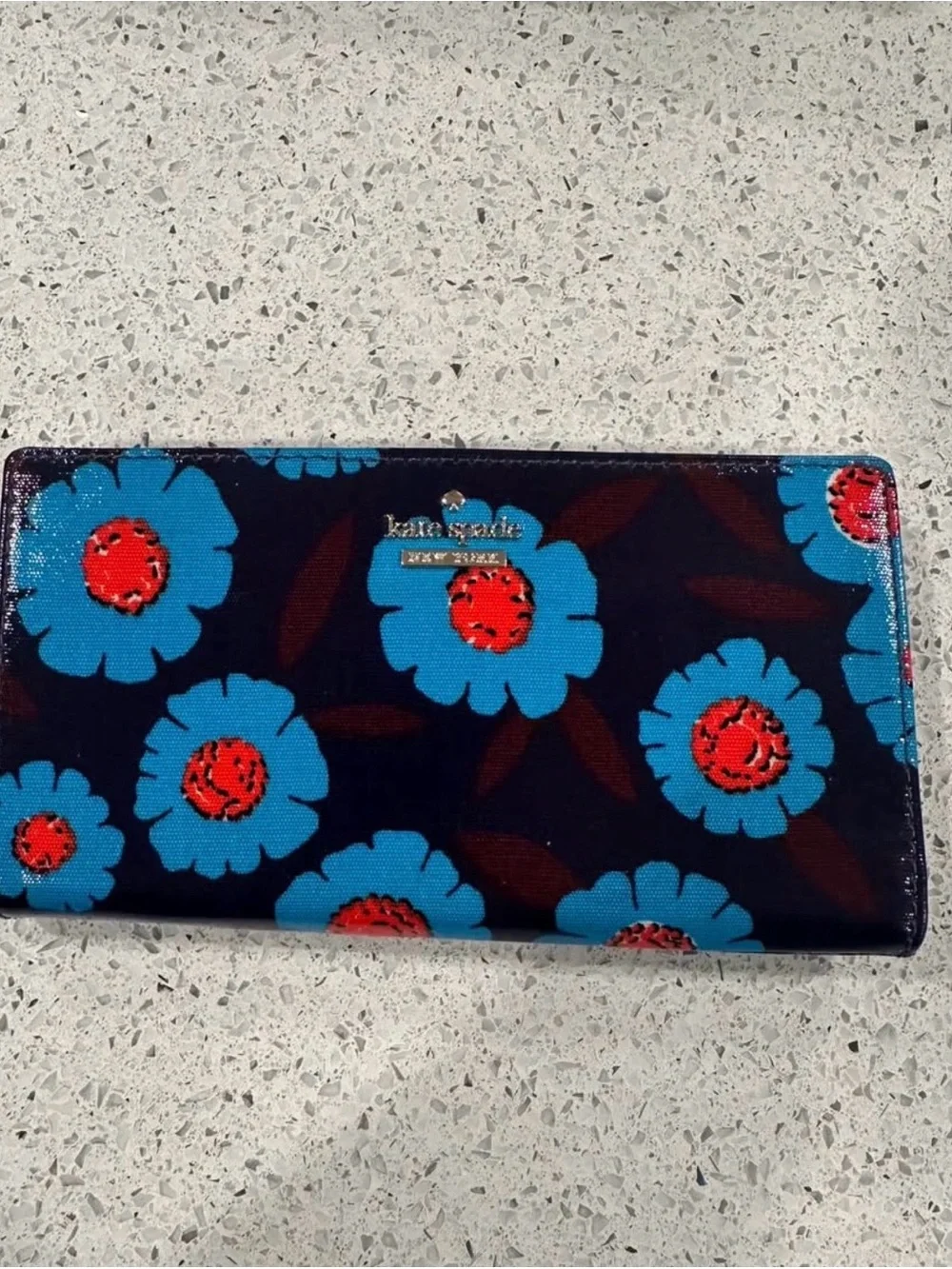 kate spade navy floral continental wallet with blue and red accents
